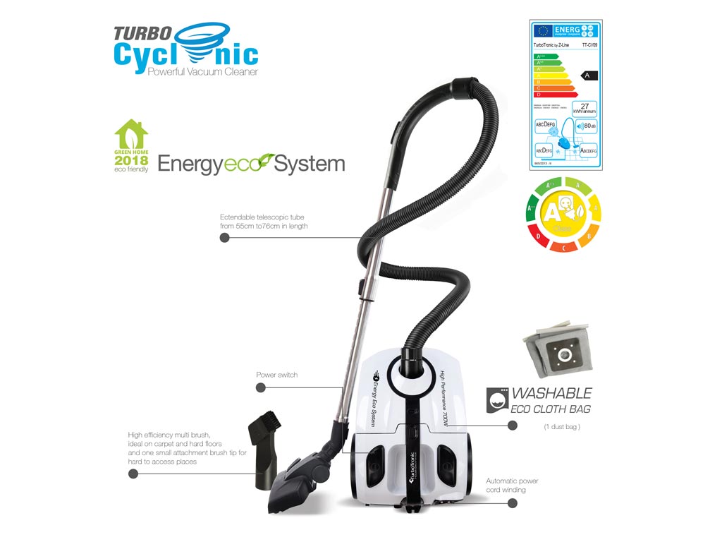 Ηλεκτρική σκούπα με σύστημα Cyclon 700W, κάδο 2L και τηλεσκοπικό σωλήνα, TurboTronic TT-CV09 - Image 2