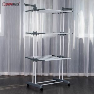 Herzberg HG-8034-GRY Πτυσσόμενη Απλώστρα με Ρόδες Γκρι - Image 4