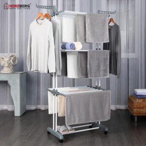 Herzberg HG-8034-GRY Πτυσσόμενη Απλώστρα με Ρόδες Γκρι - Image 6