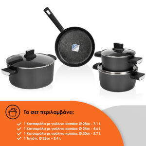 Zilan Σετ αντικολλητικά μαγειρικά σκεύη 7 τμχ με επίστρωση μαρμάρου ZLN0959 - Image 2